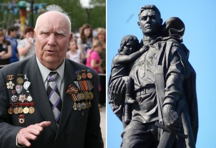 Иван Одарченко – солдат, позировавший скульптору Вучетичу, и памятник Воину-освободителю | Фото: mk.ru и fb.ru