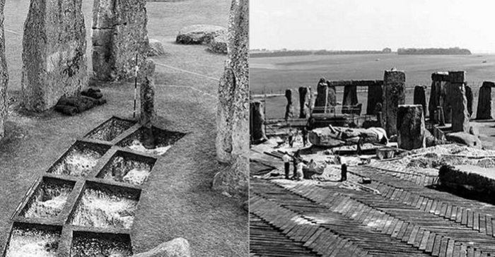 Реконструкция Стоунхенджа в 1958 году. | Фото: ribalych.ru. Реконструкция Стоунхенджа в 1958 году. | Фото: ribalych.ru.