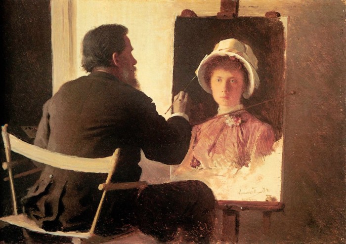 Автопортрет. Художник, пишущий портрет своей дочери, Софьи. (1884). Автор: И.Н.Крамской. | Фото: cyclowiki.org. Автопортрет. Художник, пишущий портрет своей дочери, Софьи. (1884). Автор: И.Н.Крамской. | Фото: cyclowiki.org.