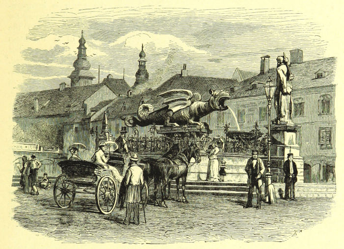 Фонтан дракона в Клагенфурте, 1880 год. | Фото: de.wikipedia.org. Фонтан дракона в Клагенфурте, 1880 год. | Фото: de.wikipedia.org.