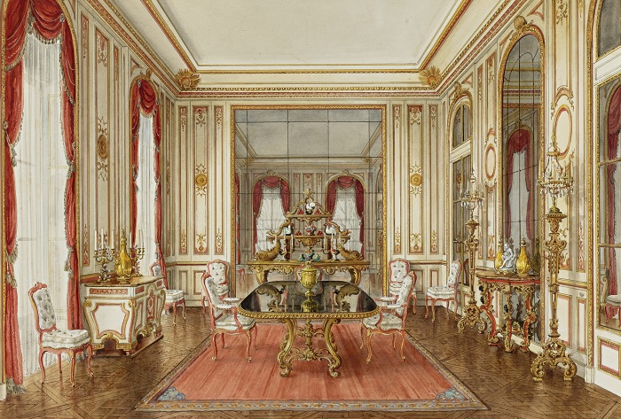 В столовой герцога и герцогини Виндзорских на бульваре Сюше, 24, Париж_39.4. Зарисовка А. Серебрякова. | Фото: gifok.net. В столовой герцога и герцогини Виндзорских на бульваре Сюше, 24, Париж_39.4. Зарисовка А. Серебрякова. | Фото: gifok.net.