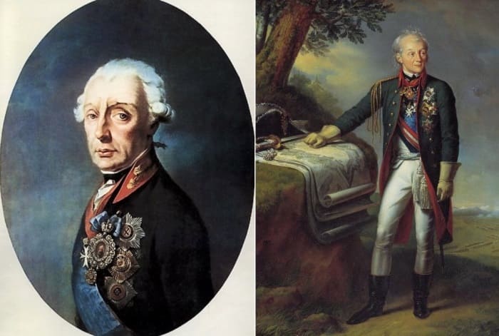 Слева – А. В. Суворов. Неизвестный художник. Справа – К. Штейбен. Портрет А. В. Суворова, 1815 | Фото: knsuvorov.ru и liveinternet.ru