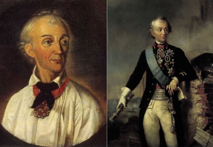 Слева – Н. Шабунин. Портрет А. В. Суворова, 1900. Справа – Н.-С. Фросте. Портрет А. В. Суворова, 1833-1834 | Фото: knsuvorov.ru и diletant.media