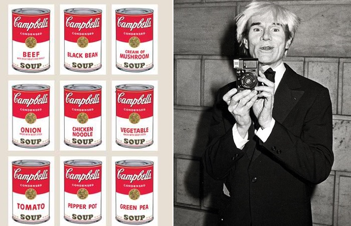 Энди Уорхол и картина с этикетками супа Campbell. Энди Уорхол и картина с этикетками супа Campbell.