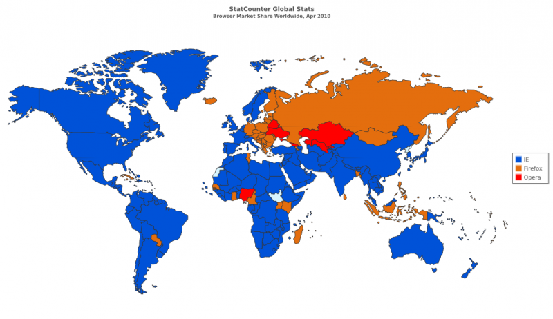 Карта: самый популярный в мире интернет-браузер