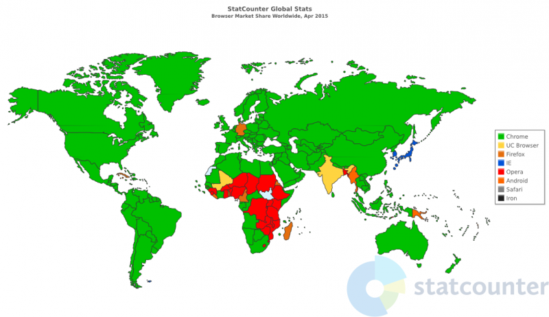 Карта: самый популярный в мире интернет-браузер