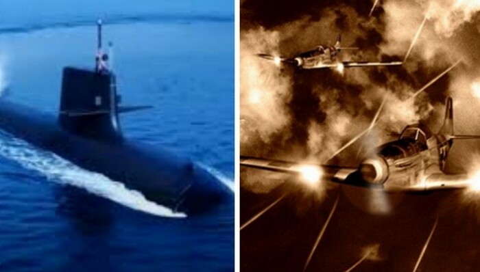 Японская лодка осталась над океаном, что дало возможность сбросить бомбы американским самолетам. Японская лодка осталась над океаном, что дало возможность сбросить бомбы американским самолетам.