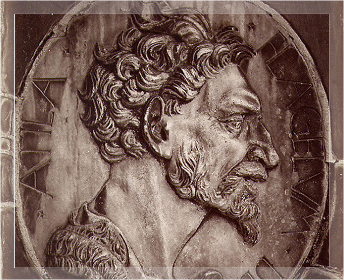 Чеканное изображение Аттилы, которое, как считают историки, истине не соответствует.