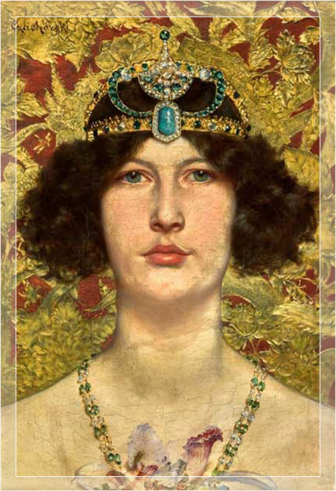 Клеопатра, изображённая с любимыми изумрудными украшениями, Владислав Чахорский. 