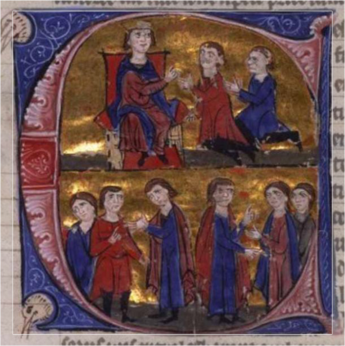 Изображение Алексиоса I Комнина, Гуго Великого и Совета крестоносцев из «Алексиады» Анны Комниной.
