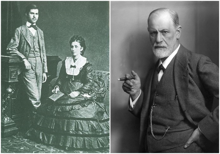 Слева направо: Фрейд с матерью Амалией, 1872 год. Зигмунд Фрейд.