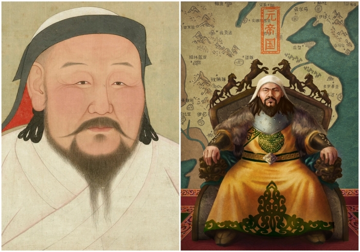 Слева направо: Портрет Хубилай-хана, неизвестный художник, ок. 1294 года. Хубилай-хан.
