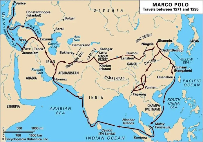 Карта с маршрутом Марко Поло. Фото: bing.com.