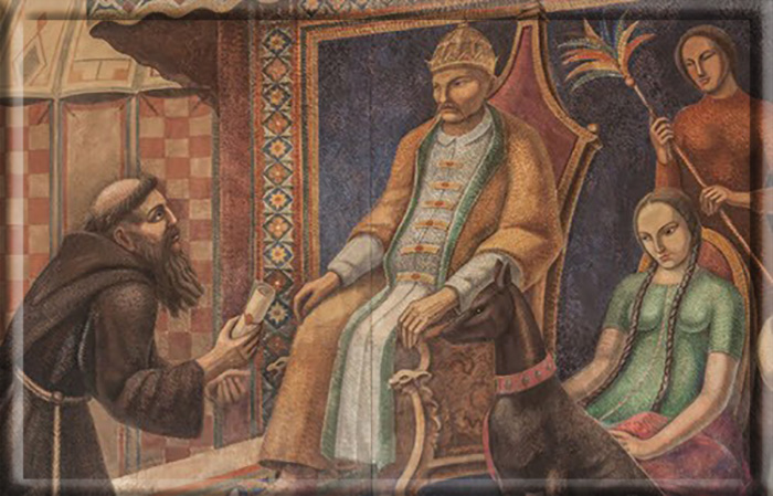 Художественное изображение встречи францисканца и Великого хана.