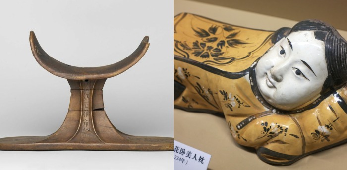 Древнеегипетская «подушка» из дерева и нефритовая китайская.