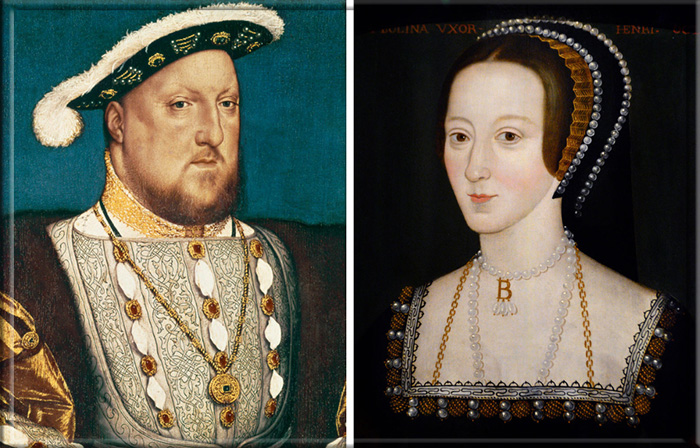 Слева: портрет короля Генриха VIII, около 1500 года. Справа: портрет Анны Болейн конца XVI века.