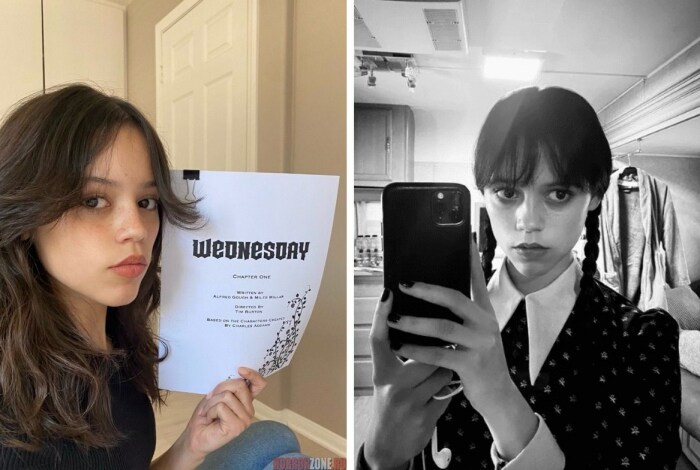 Джена Ортега на съемках сериала "Уэнсдэй" Джена Ортега на съемках сериала "Уэнсдэй"