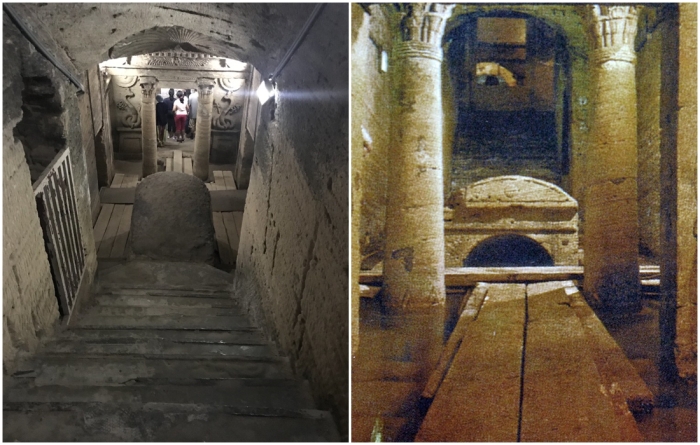 Слева направо: Лестница, ведущая к главной гробнице. Фрагмент входа в погребальную гробницу.