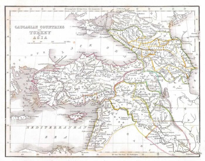 Карта кавказских стран и Турции в Азии, 1835 год. Фото: c8.alamy.com.