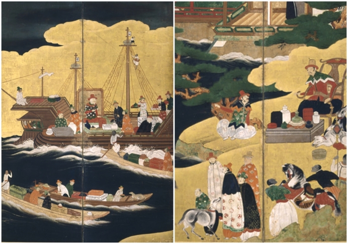 Прибытие португальского корабля, около 1620-1640 годы. Прибытие португальского корабля, около 1620-1640 годы.