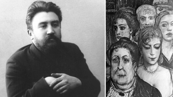 Куприн (слева). Иллюстрация к повести, худ. И. Глазунов (справа).