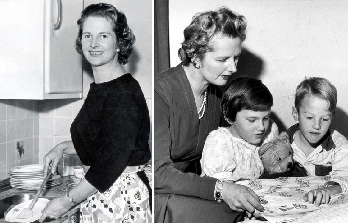 Маргарет на кухне. / Маргарет с близнецами Марком и Кэрол.