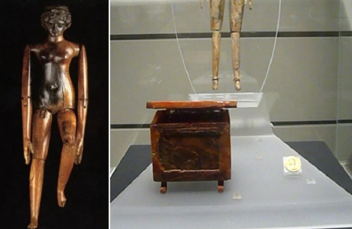 Кукла из древнеримского захоронения Crepereia и шкатулка для куклы из другого