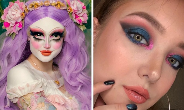 Необычный макияж и образ блогера Мятной Лилу напоминает куклу.
