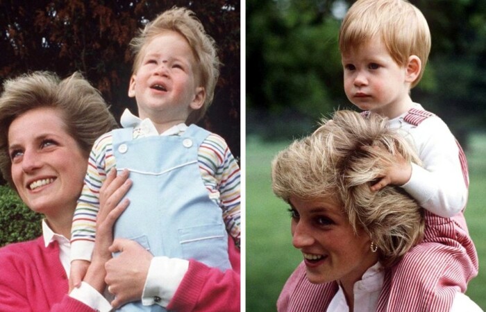 Принц Гарри с мамой принцессой Дианой в детстве
