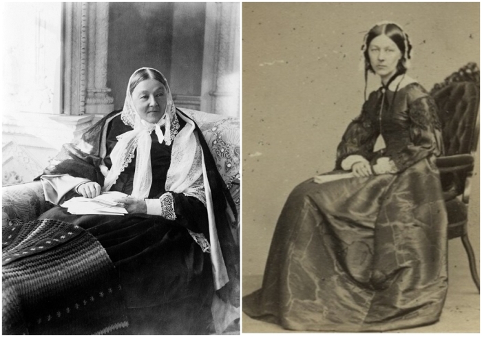 Слева направо: Фотография Флоренс Найтингейл. Флоренс Найтингейл, 1854 год.