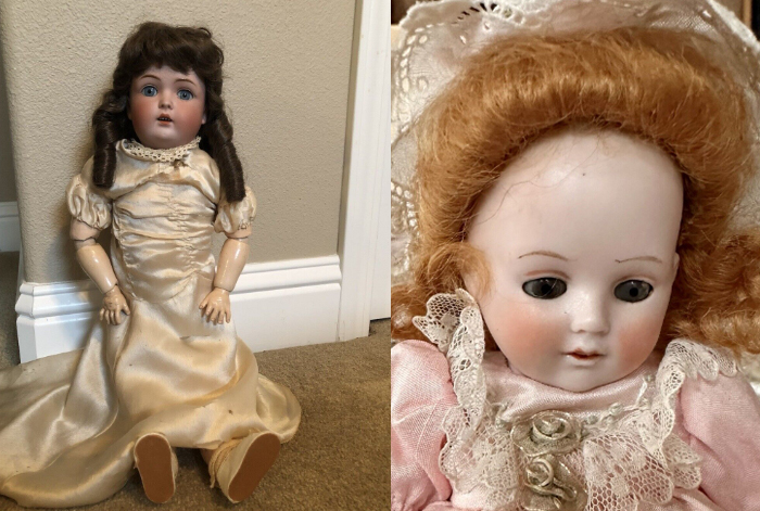 Слева - кукла с шарнирным телом.