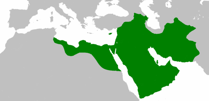 Халифат Рашидун достиг своего наибольшего размаха при халифе Усмане в 654 году. Фото: wikipedia.org.