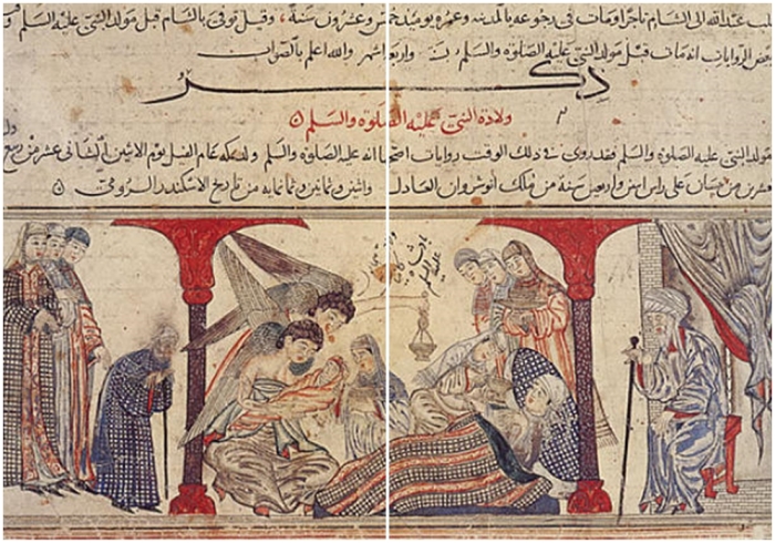 Рождение Мухаммеда. Миниатюра из Джами ат-таварих (XIV век).