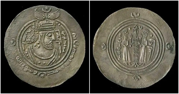 Серебряная монета (дирхам) Хосрова II Парвиза, отчеканенная в Басре, седьмой век.
