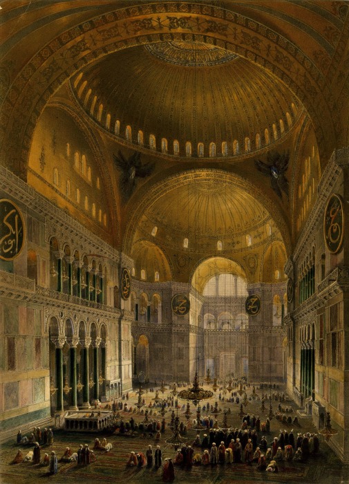 Интерьер собора Святой Софии, гравюра Луи Хаге, 1889 год. Фото: pinterest.com.