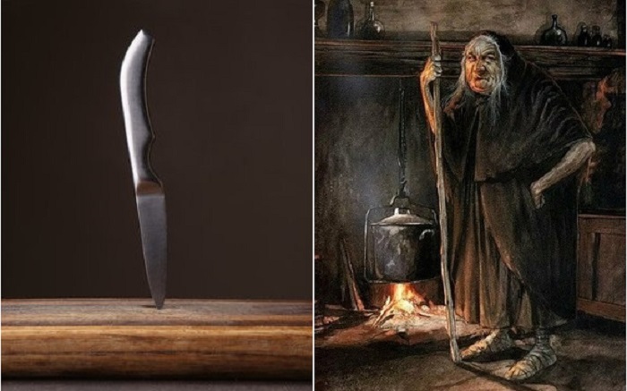 Нож, воткнутый в порог, помогал справиться с ведьмой.