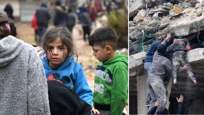 Спасенная девочка в Джандарисе (справа) и выжившие дети в Алеппо (слева)