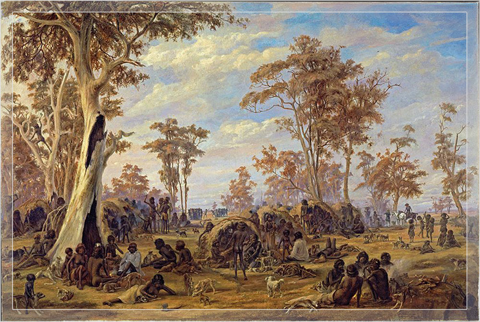 Лагерь аборигенов у озера. Холст, масло, Александр Шрамм (1813 – 1864 гг.).