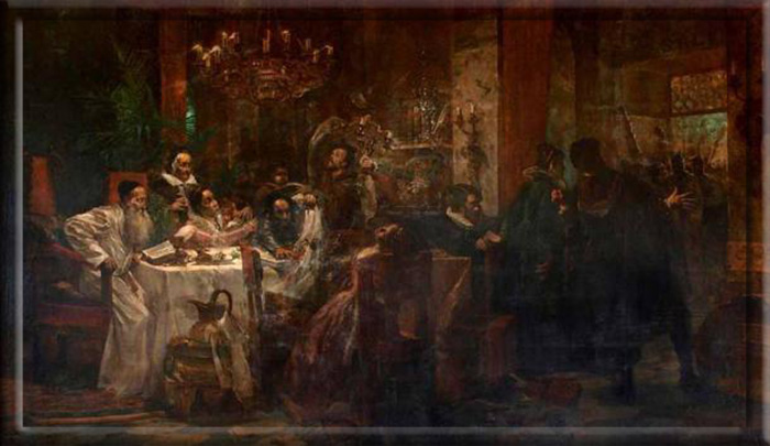 Тайный еврейский ритуальный ужин испанской семьи, известный как седер.