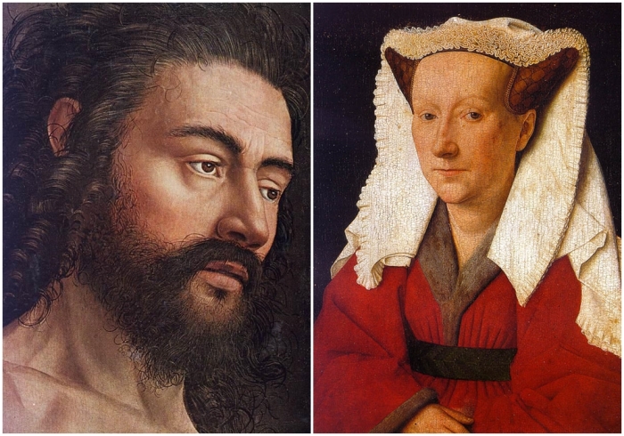 Слева направо: Адам (деталь), Ян ван Эйк. Портрет Маргарет ван Эйк.
