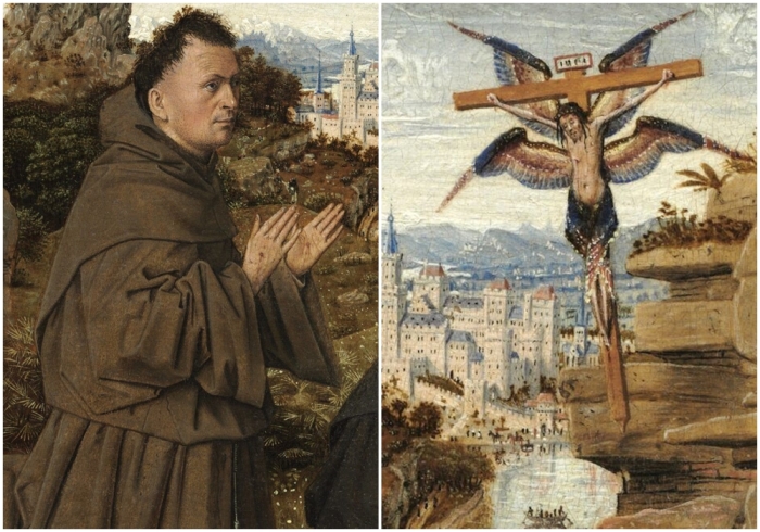 Слева направо: Деталь Франциска Ассизского. Деталь Серафима-Христа.