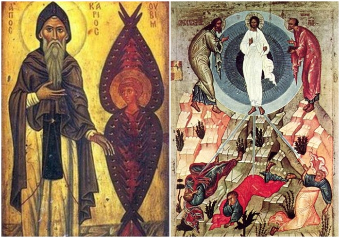 Слева направо: Святой Макарий Великий стоит рядом с Херувимом. Часть серии о Христианском мистицизме.