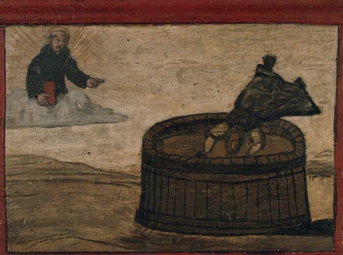 Девушка, упавшая в чан с вином, начало XVI века. Фото: madonnas-and-miracles.fitzmuseum.cam.ac.uk.