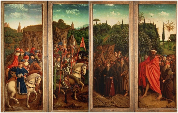 Слева направо: Праведные Судьи и Воинство Христово. Шествие отшельников и пилигримов.