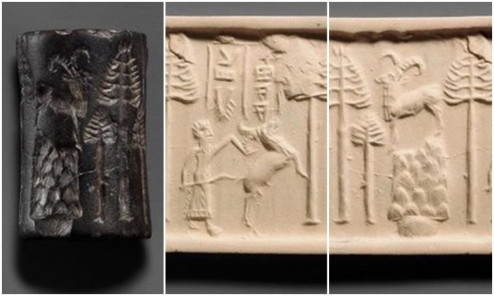 Цилиндрическая печать со сценой охоты и современным оттиском, около 2250-2150 годов до н.э.