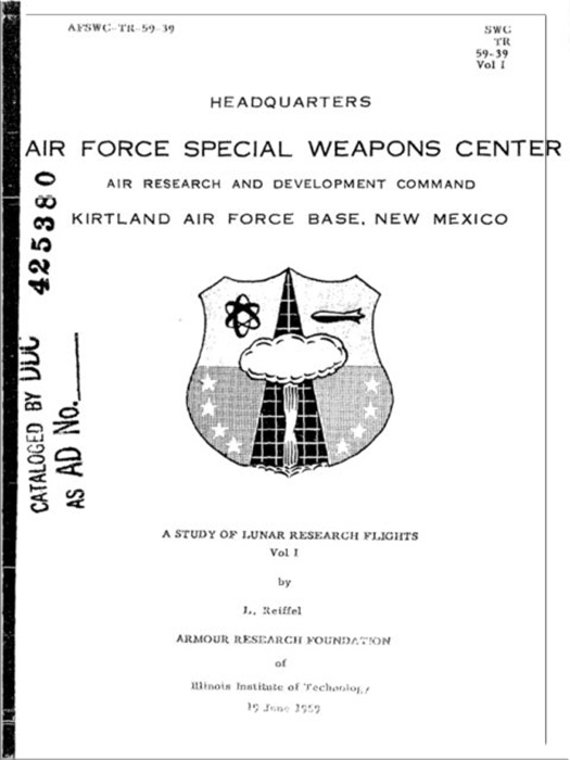 Обложка «Исследования лунных исследовательских полётов», рассекреченного в 2000 году, 19 июня 1959 год.