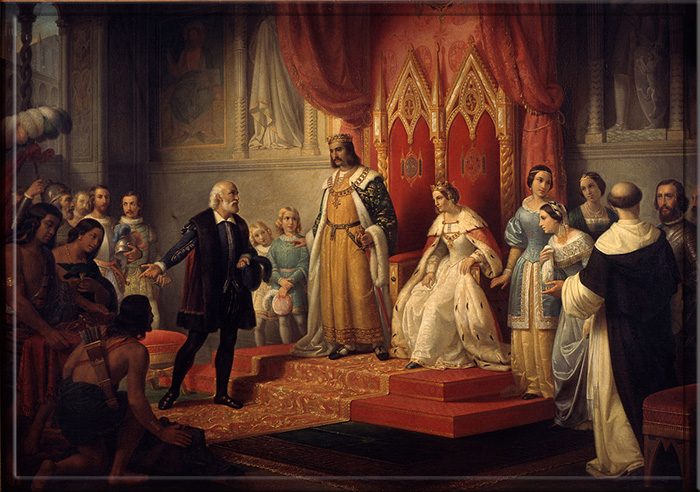 Картина Хуана Кордеро 1850 года «Христофор Колумб при дворе католических королей».