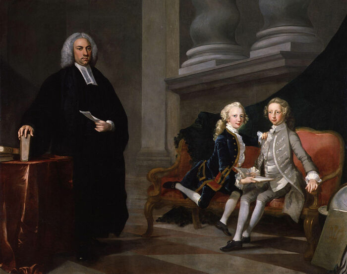 Принц Георг (справа), его брат принц Эдуард и их наставник Флоренс Эйскоу Макнейр (впоследствии декан Бристольского университета), ок. 1749 года. Фото: google.com.
