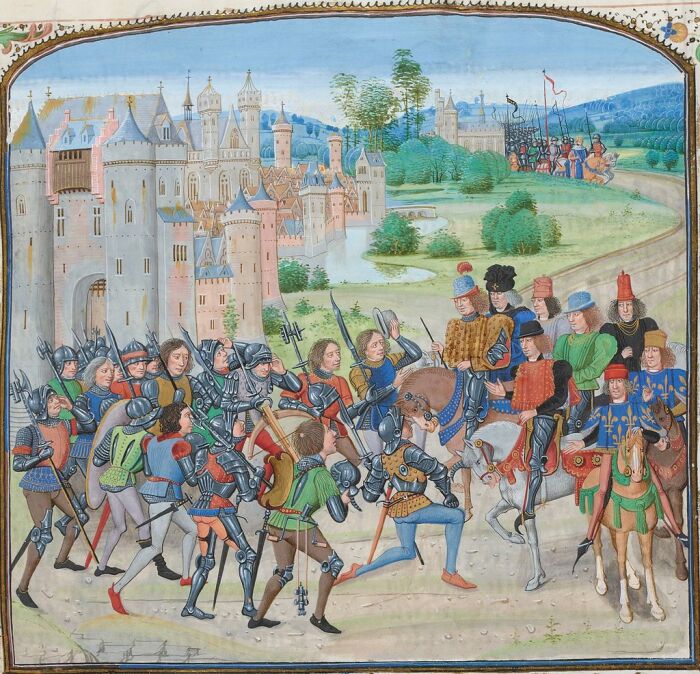 Возвращение короля после битвы при Роозенбеке (1383 год). Миниатюра из «Хроник» Фруассара, XV век. Фото: wikipedia.org.