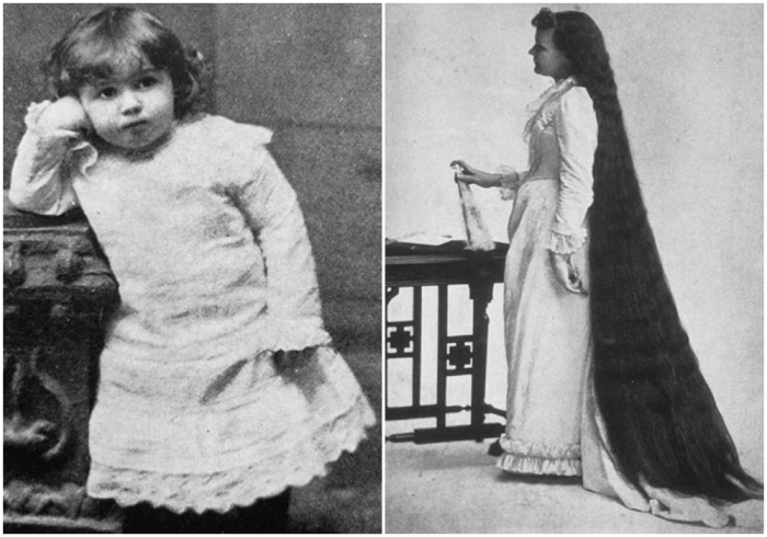 Слева направо: Марта Матильда Харпер в детстве в Онтарио, Канада. Марта Харпер использовала свои легендарные волосы в качестве маркетингового инструмента для развития бизнеса своего салона.